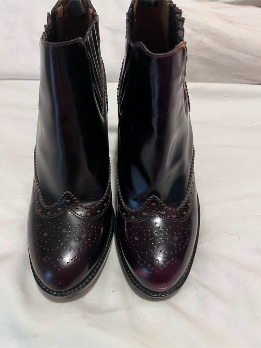 Burberry Dark Burgundy Leather Wingtip Ankle Boots